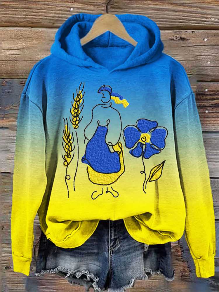 Ukrainian Wheat & Flower Embroidery Women's Hooded Sweatshirt
