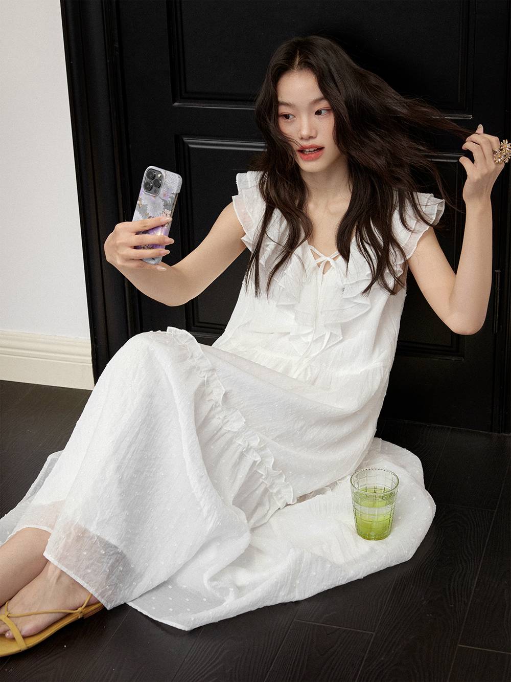Ruffle V-neck Dress