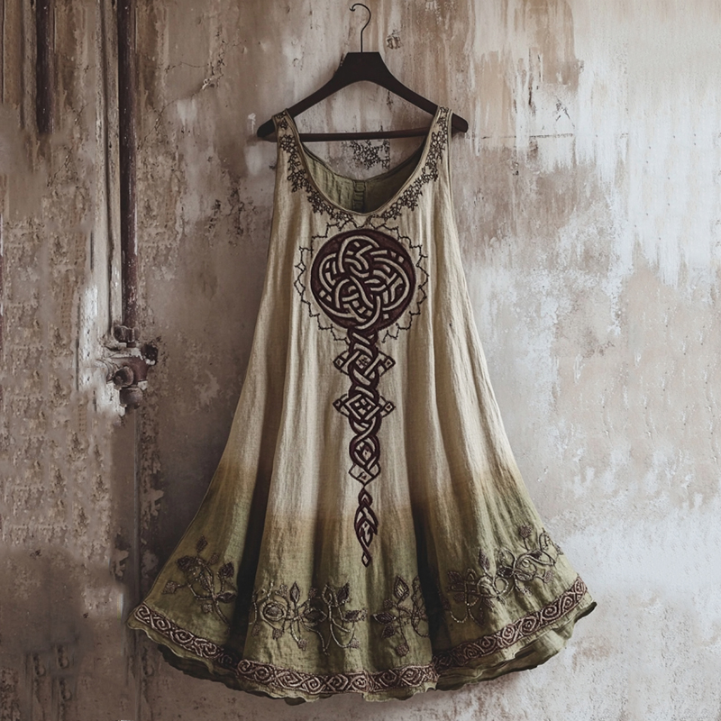 Vintage Viking Totem Gradient Linen Tank Dress