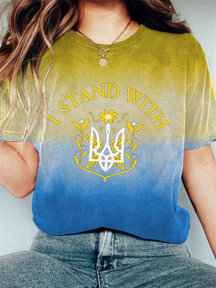 Women's I Santd With Ukr Print Round Neck T-shirt