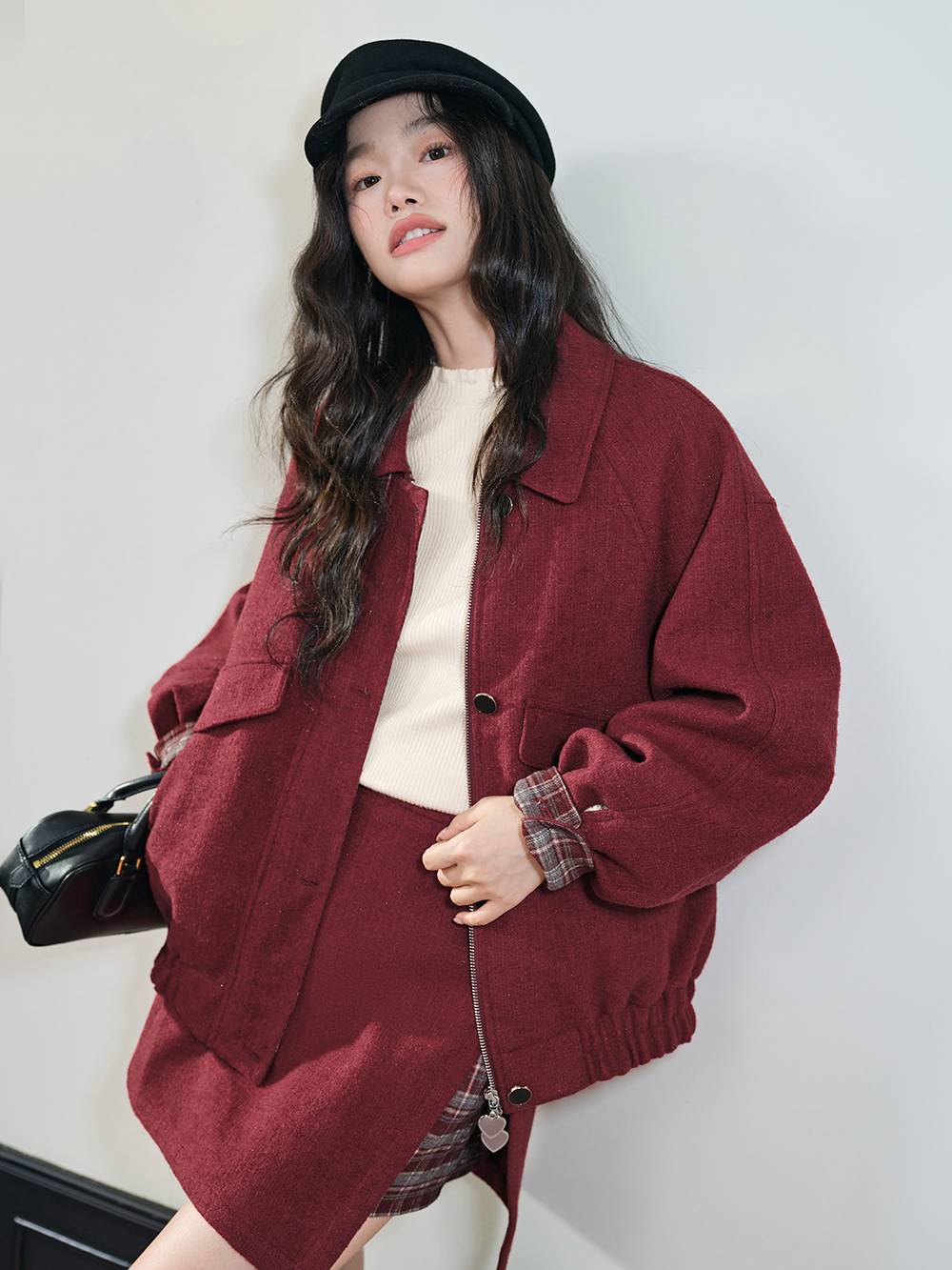 Red & Plaid Jacket and Skirt