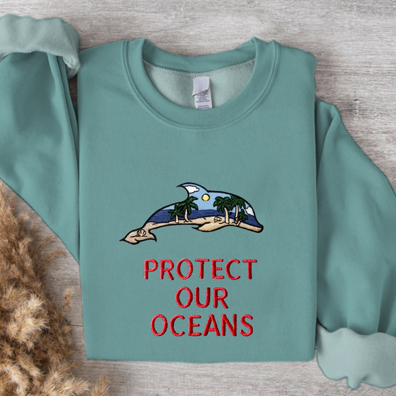 Eco Dolphin Embroidery Women's Crew Neck Sweatshirt