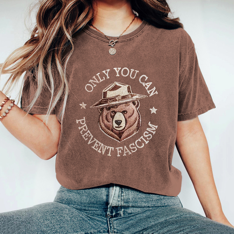 Only You Can Prevent Fascism Embroidery Vintage T-shirt
