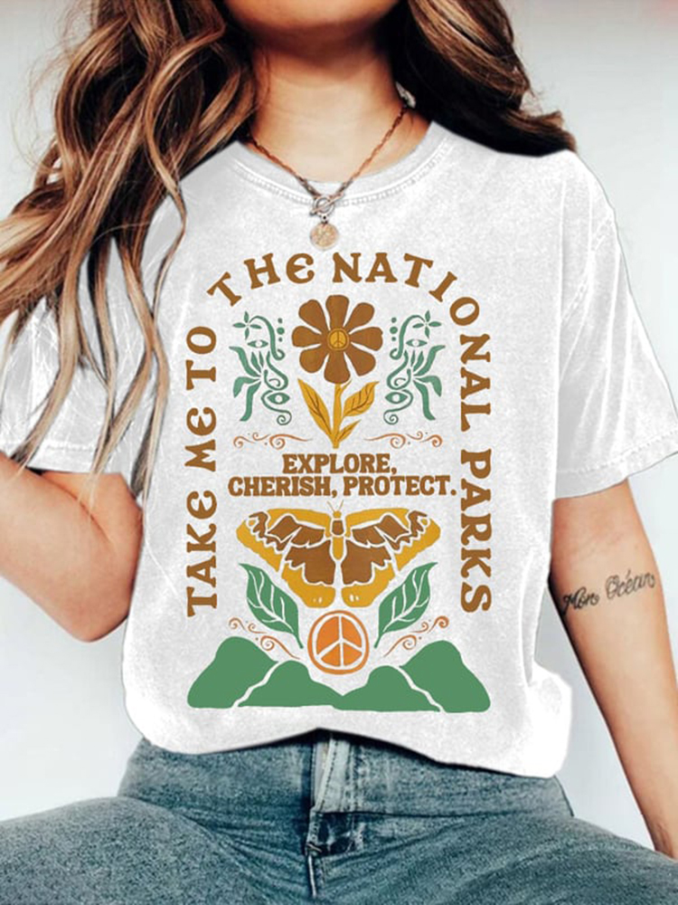 Women's Protect Our National Parks Print Round Neck T-shirt