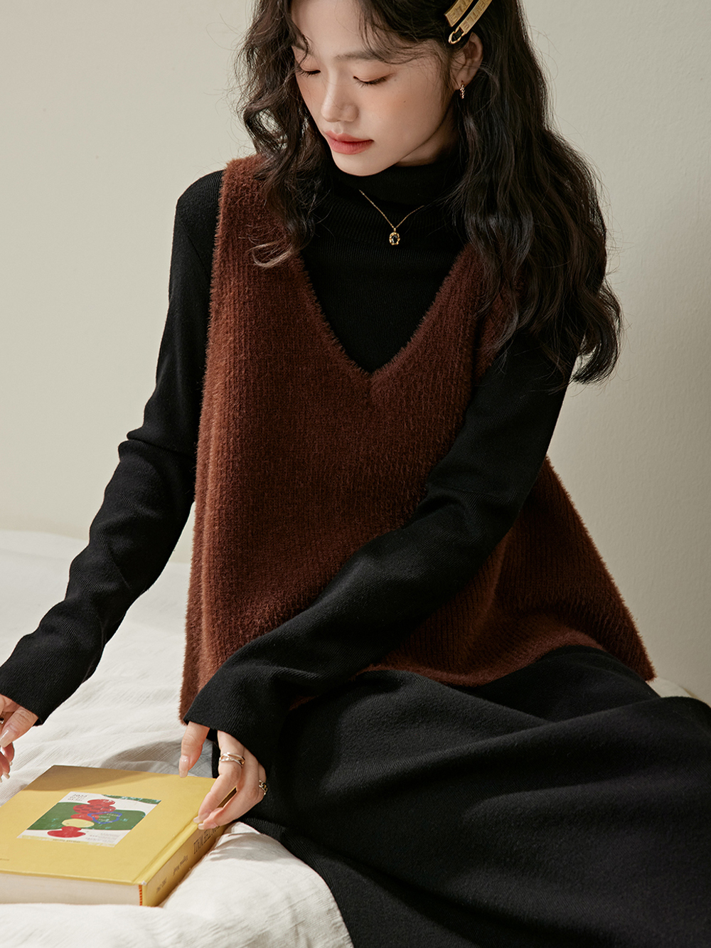V-neck Fuzzy Vest