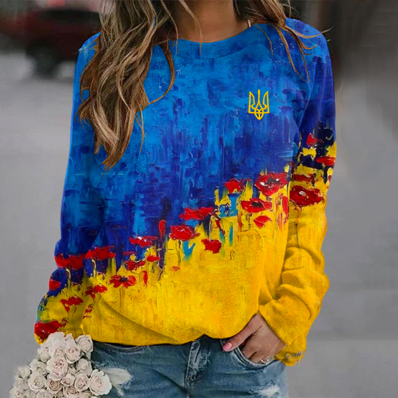 Women Support Ukrainian Floral Trident Design Sweatshirt
