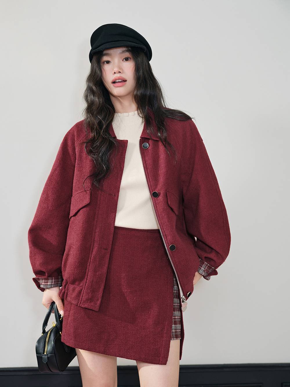 Red & Plaid Jacket and Skirt