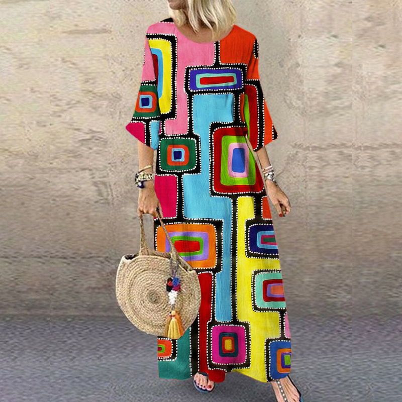 Geometric Abstract Art Women's Linen Maxi Dress