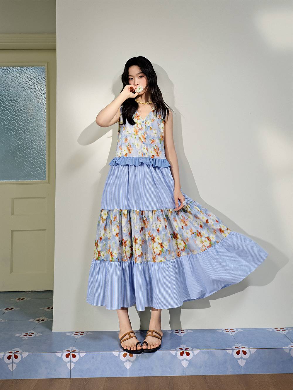 V-neck Tiered Dress
