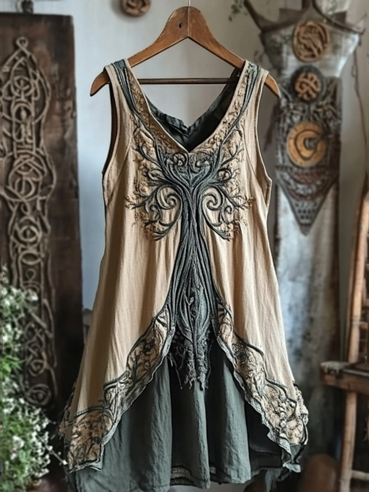 Viking Celtic Knot Patchwork Art Linen Tank Top