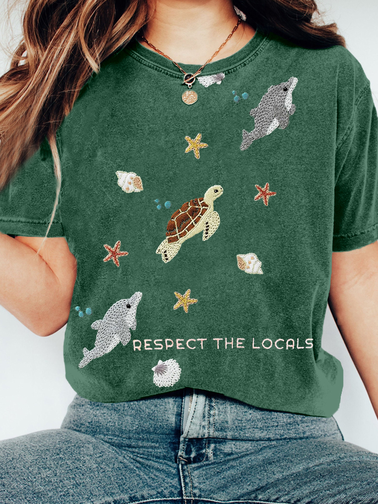 Respect The Locals Embroidered Vintage Washed T Shirt