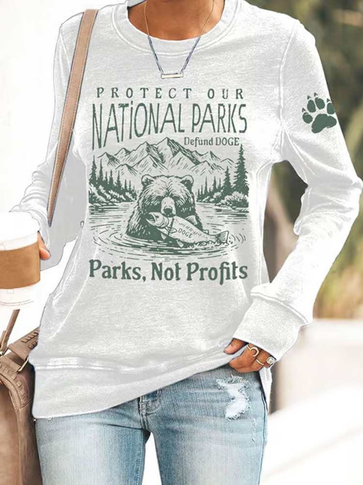 Women's Protect Our National Parks Print Round Neck Sweatshirt