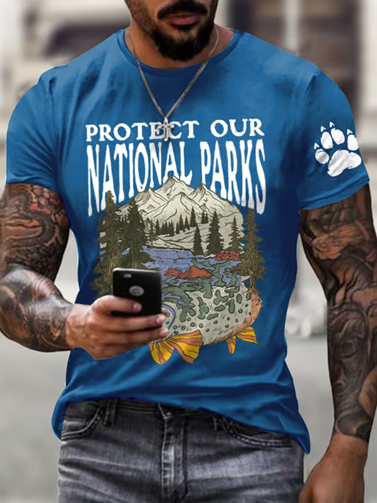 Men's Protect Our National Parks Printed Round Neck T-shirt