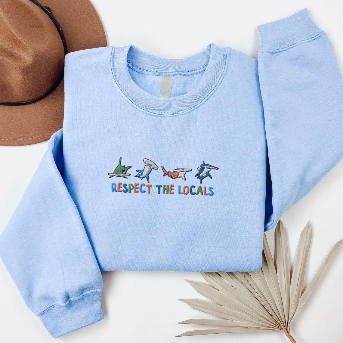 Respect The Locals Ocean Shark Embroidered Women's Comfort Crew Neck Sweatshirt