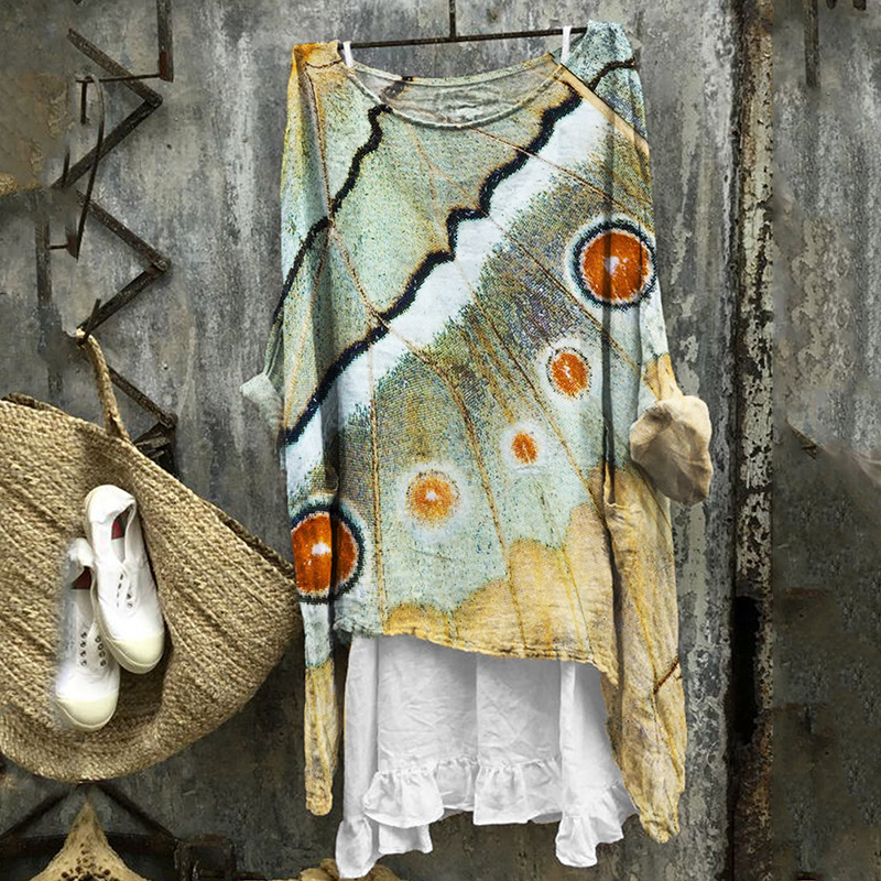 Forest Butterfly Wings Art Flowy Linen Blend Tunic