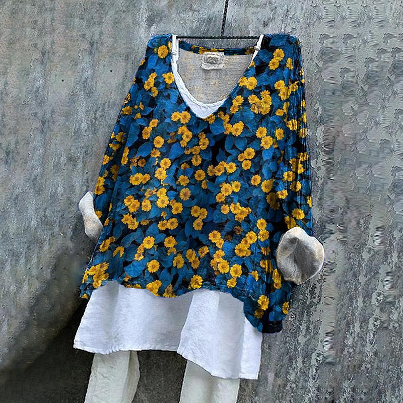 Ukrainian Flag In Floral Art Stop Ukr War Print Linen Women's V-neck Shirt