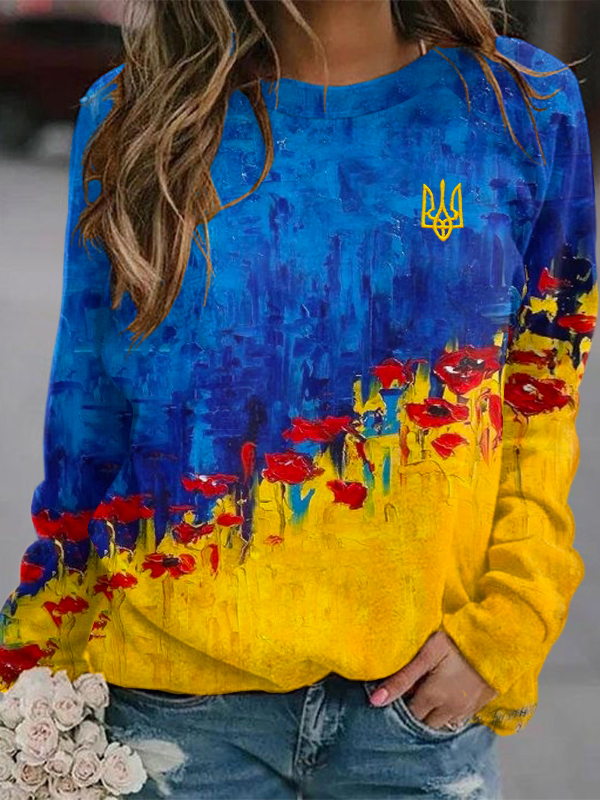 Women Support Ukrainian Floral Trident Design Sweatshirt