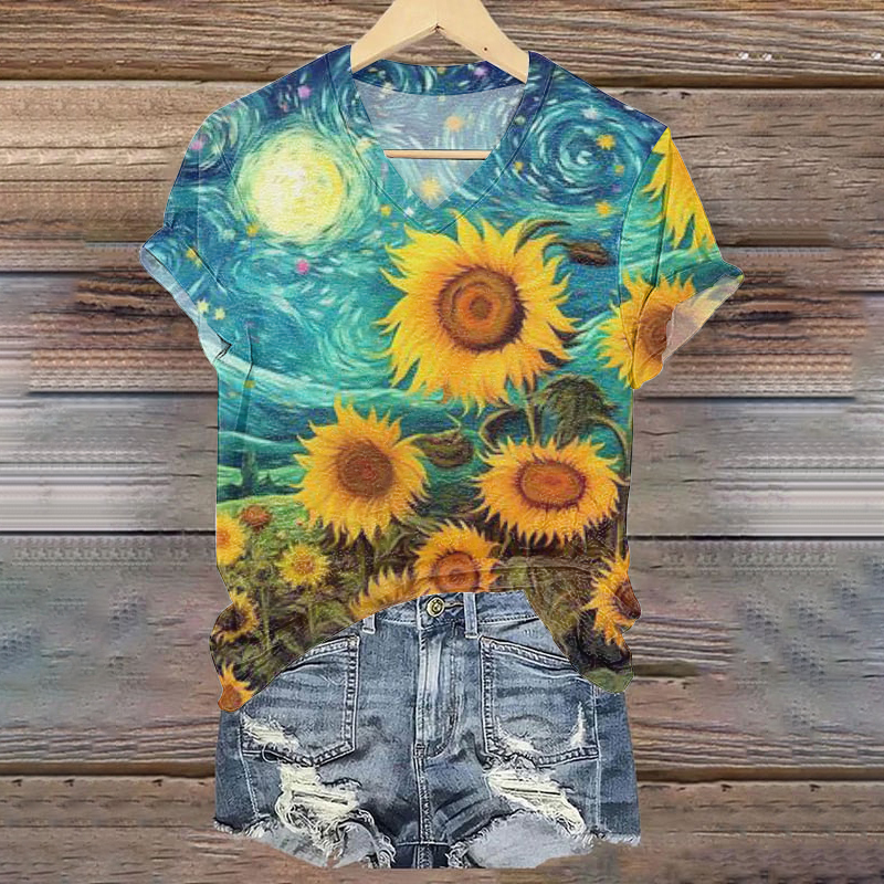 Vintage Ukrainian Sunflower Floral Print T-shirt