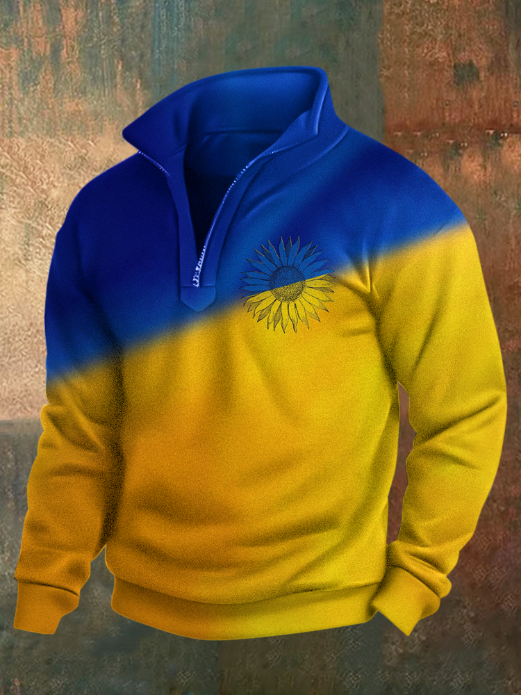 Men's We Stand Together Stop Ukr War Art Print Casual Zipper Sweatshirt