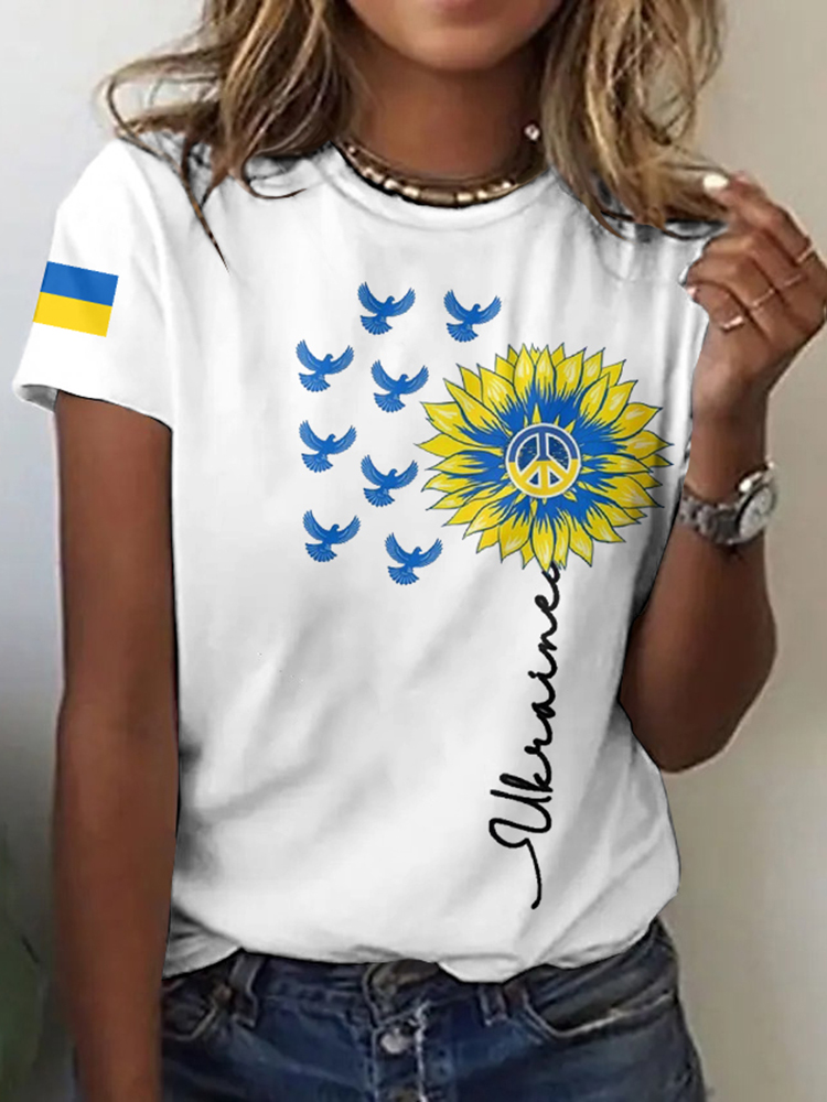 Women's Ukraine Peace Sunflower Print Short Sleeve T-shirt