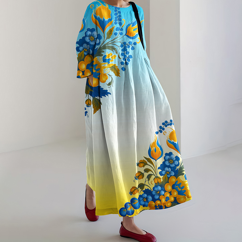 Vintage Ukrainian In Gradient Ears Of Wheat Stop Ukr War Pattern Dress