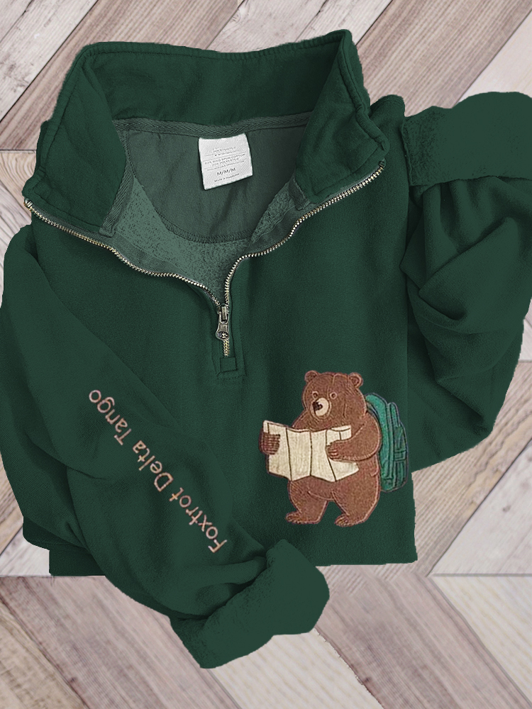 Embroidered Fdt Resist Bear Half-zip Sweatshirt