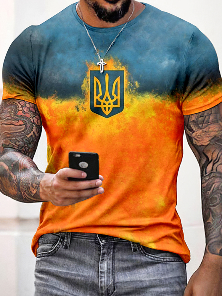 Men's Ukraine Trident Flame Graphics Art Cozy T Shirt
