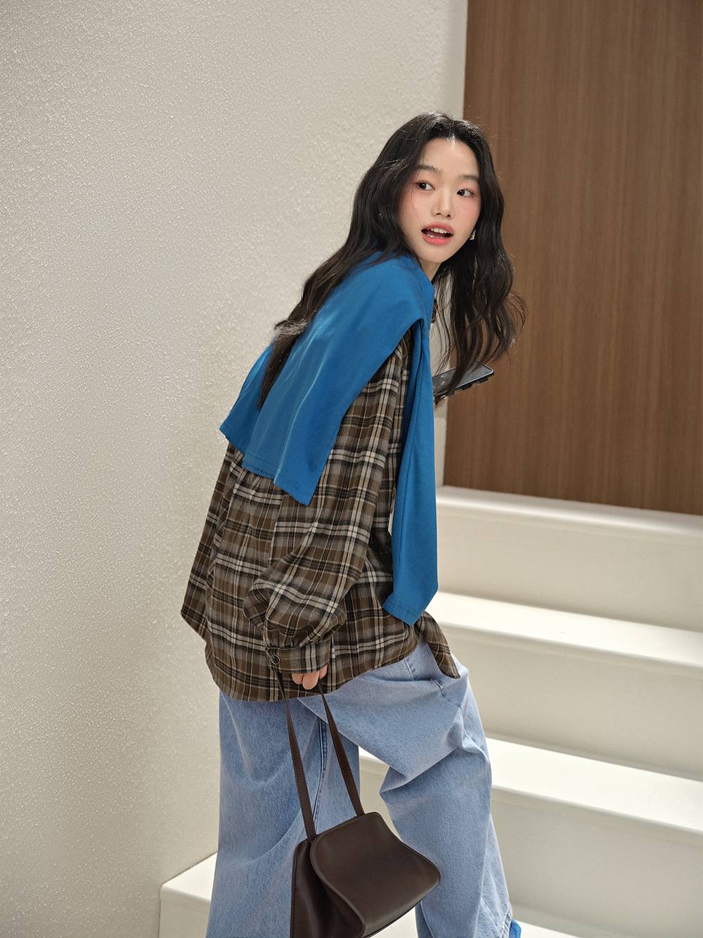 Brown Plaid Blouse