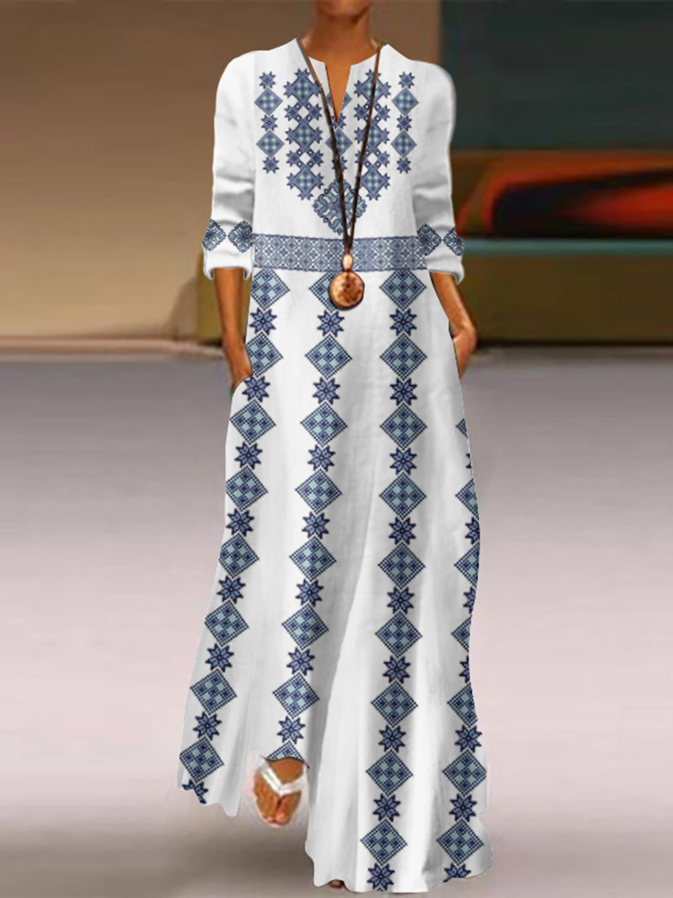 Ukraine Embroidered Art Print V-neck Maxi Dress