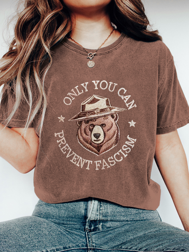 Only You Can Prevent Fascism Embroidery Vintage T-shirt