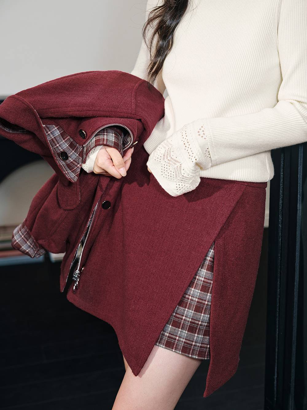 Red & Plaid Jacket and Skirt