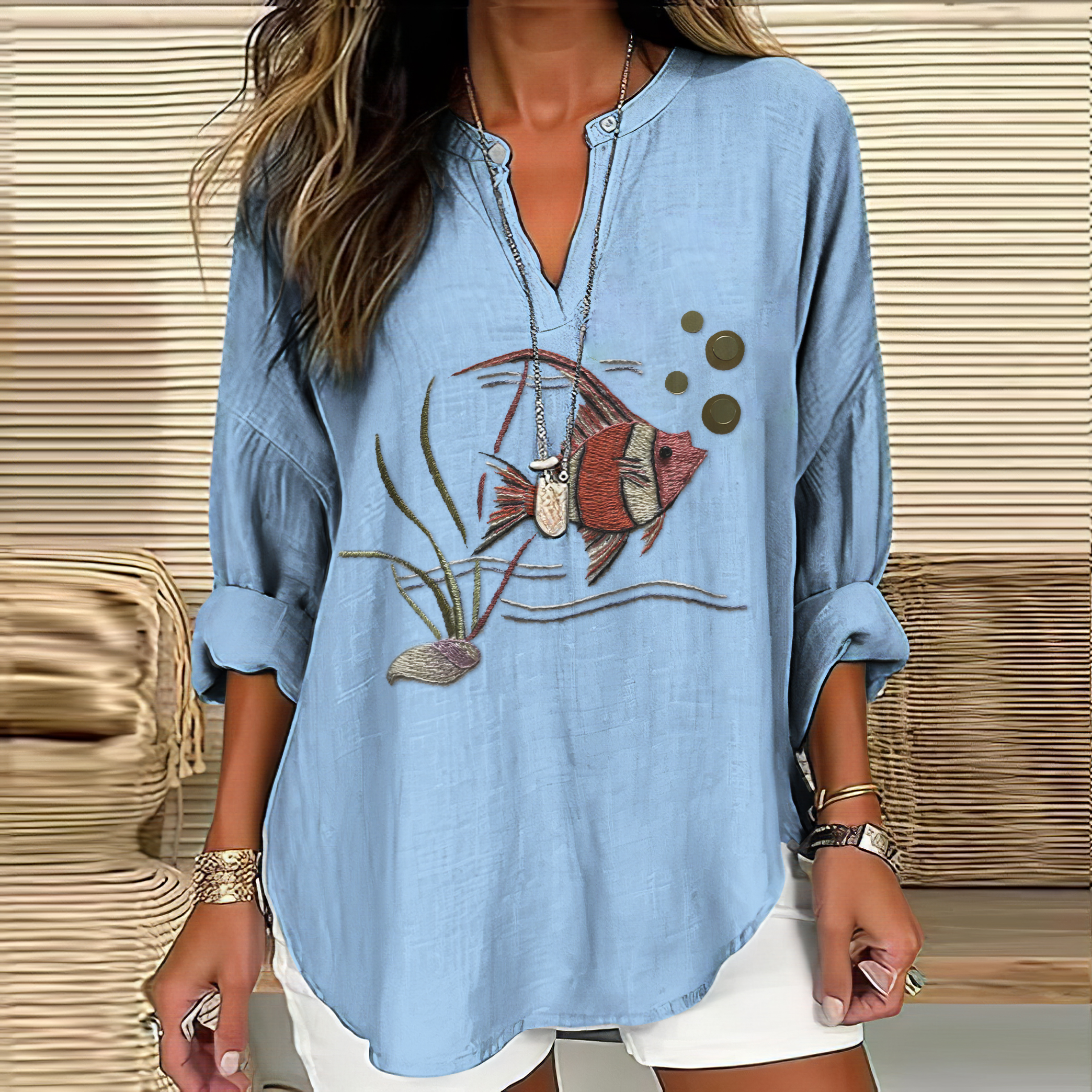 Protect Marine Animals Printed Ladies V-neck Shirt