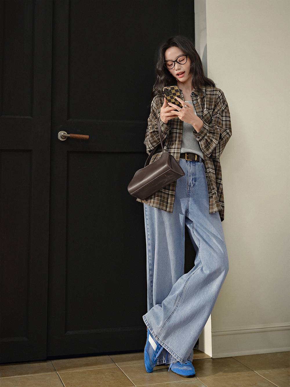 Brown Plaid Blouse