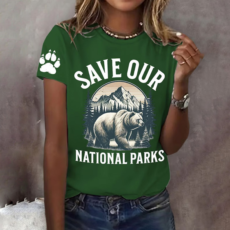 Women's Protect Our National Parks Print Round Neck T-shirt