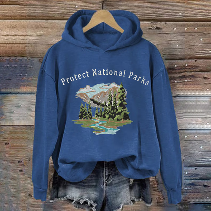 Women's Retro Protect Our National Parks Printed Hoodie
