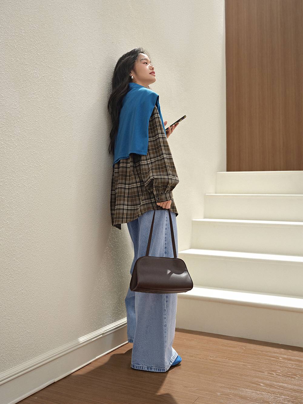 Brown Plaid Blouse