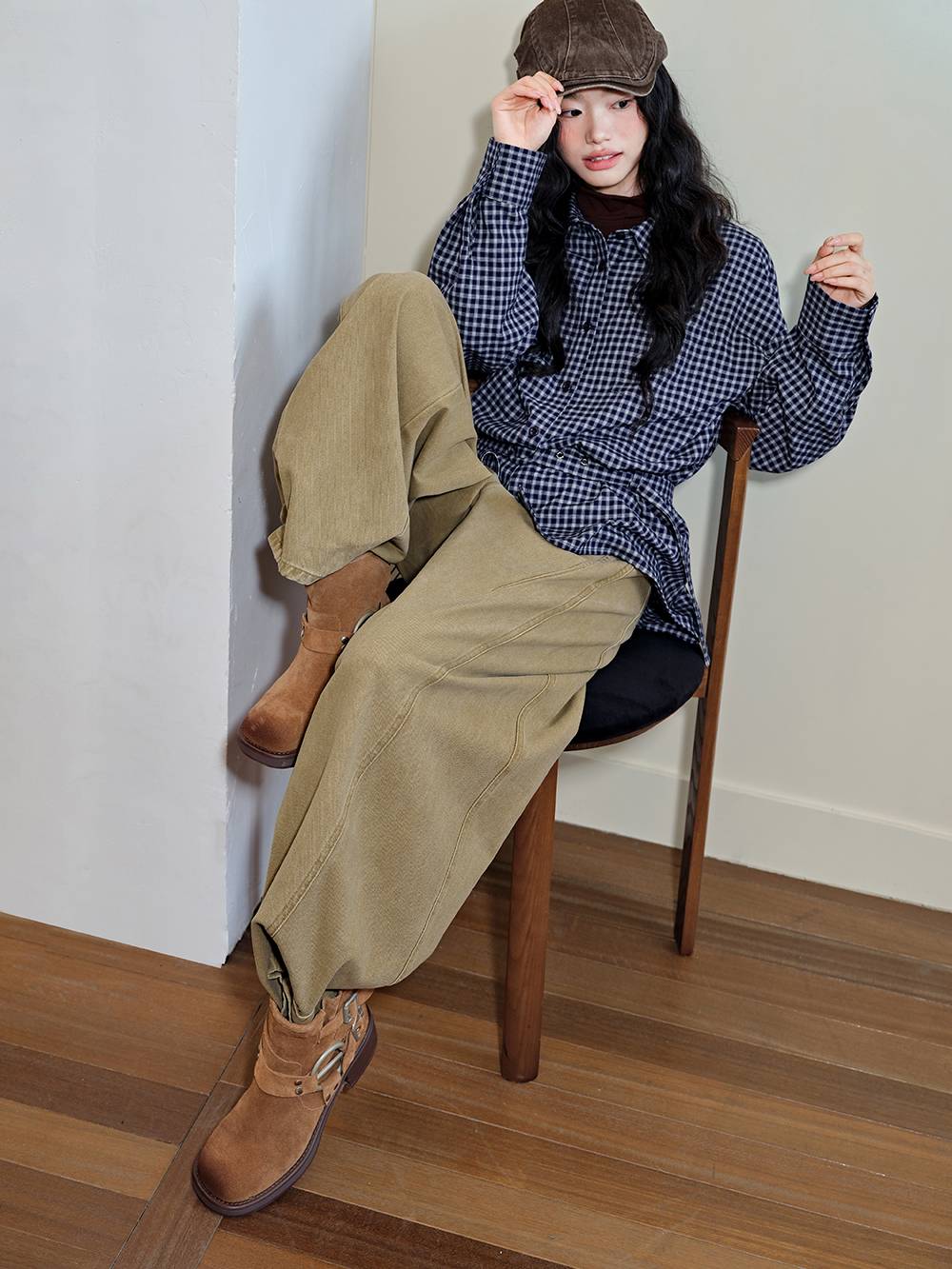 Plaid Belted Blouse
