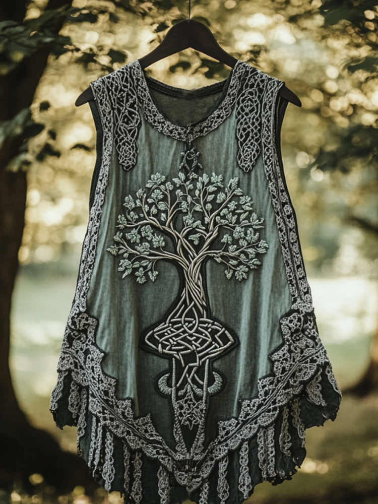Boho Viking Tribal Celtic Knot Life Of Tree Patchwork Art Sleeveless Tank Top