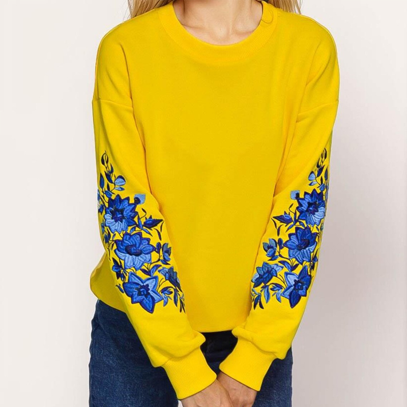 Ukraine Ethnic Floral Embroidered Crewneck Cozy Sweatshirt