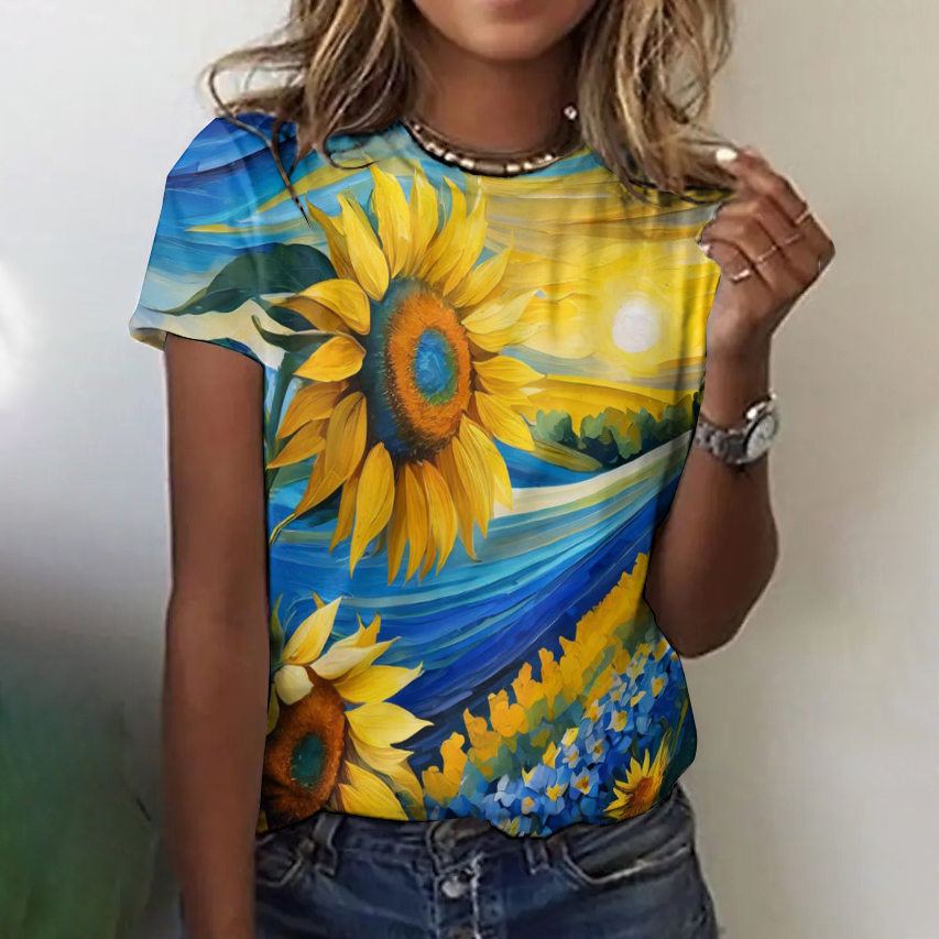 Women's Stand With Ukraine Sunflower Crew Neck T-shirt