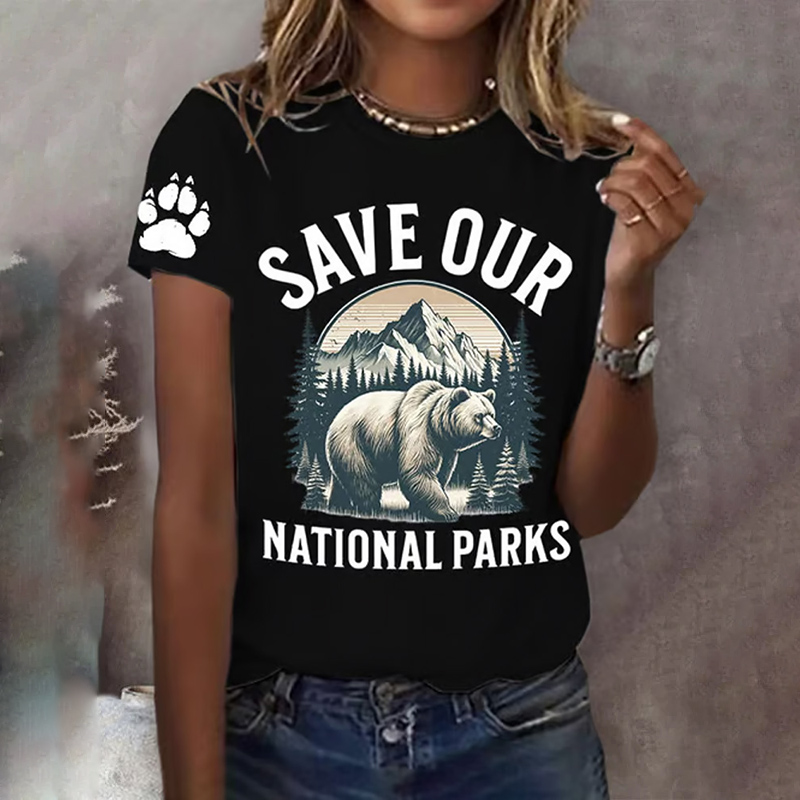 Women's Protect Our National Parks Print Round Neck T-shirt