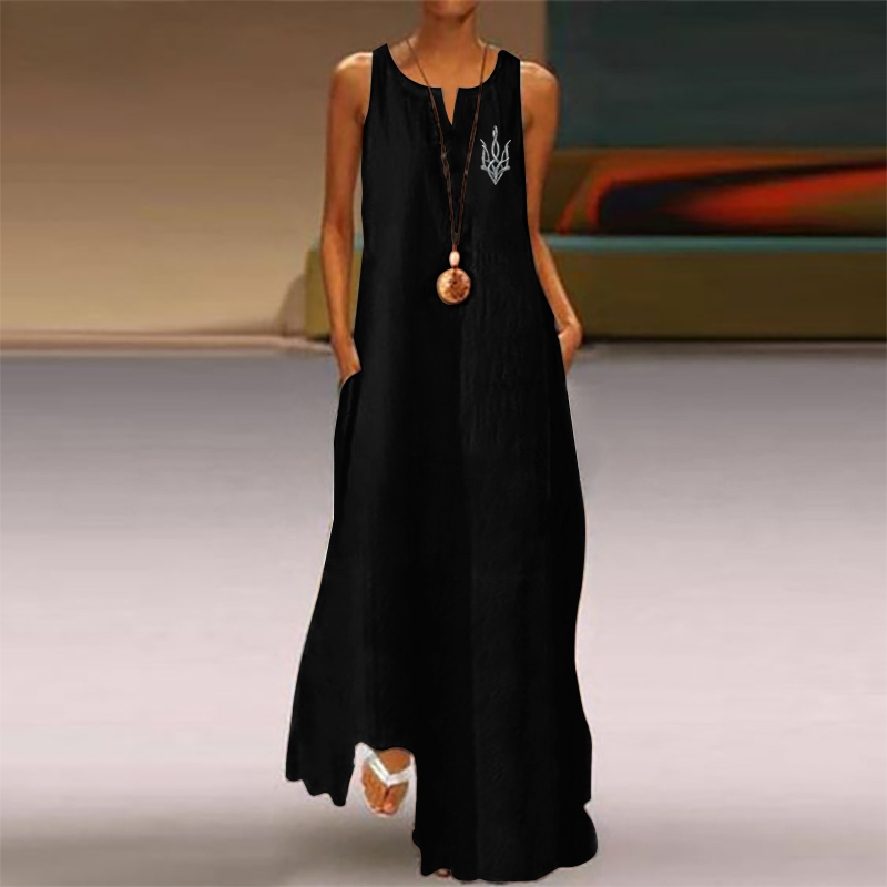 Ukraine Print V-neck Sleeveless Maxi Dress