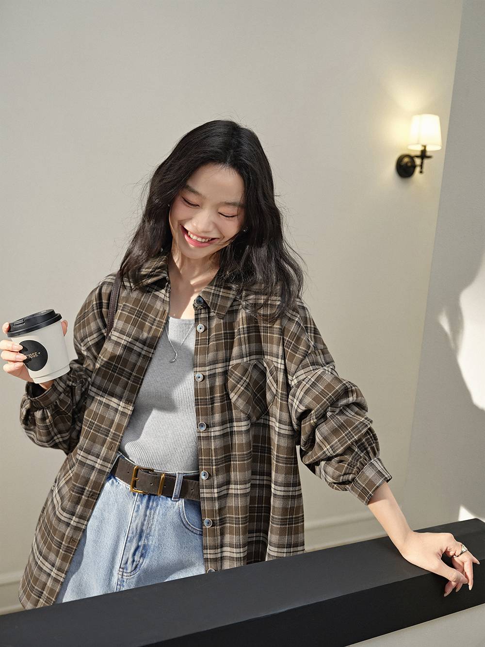 Brown Plaid Blouse