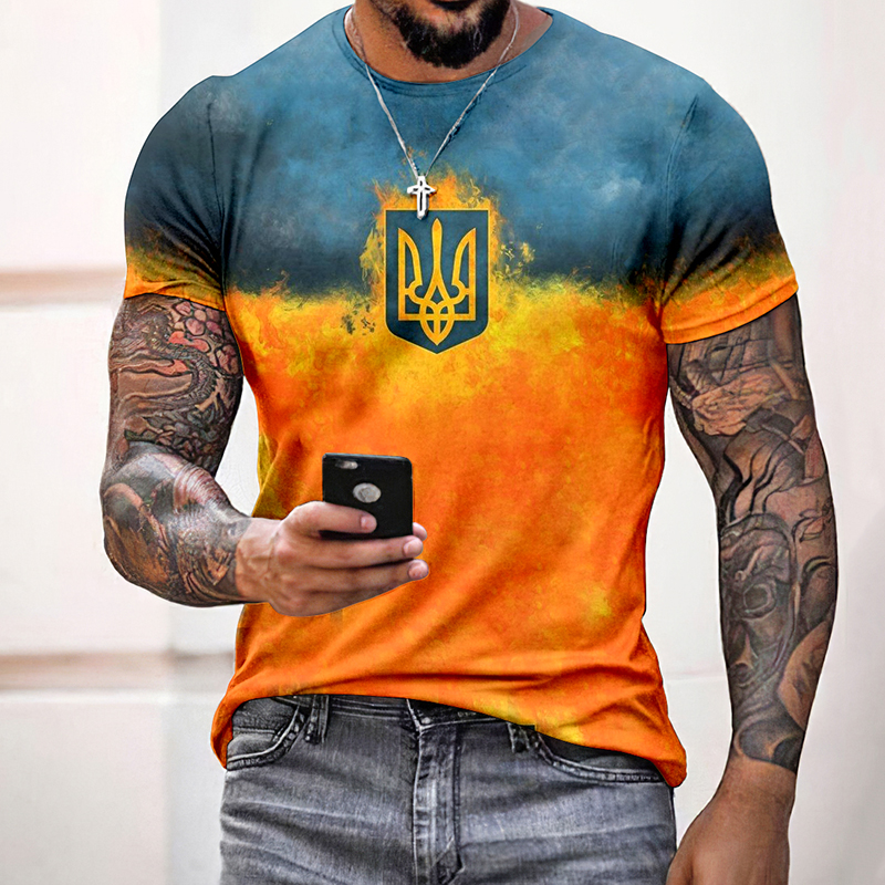 Men's Ukraine Trident Flame Graphics Art Cozy T Shirt