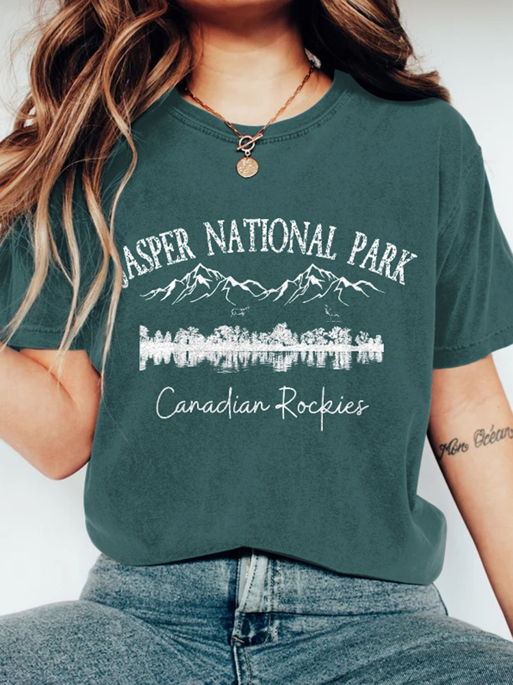 Women's Vintage Jasper National Park Canadian Rockies Crew Neck Casual T-shirt