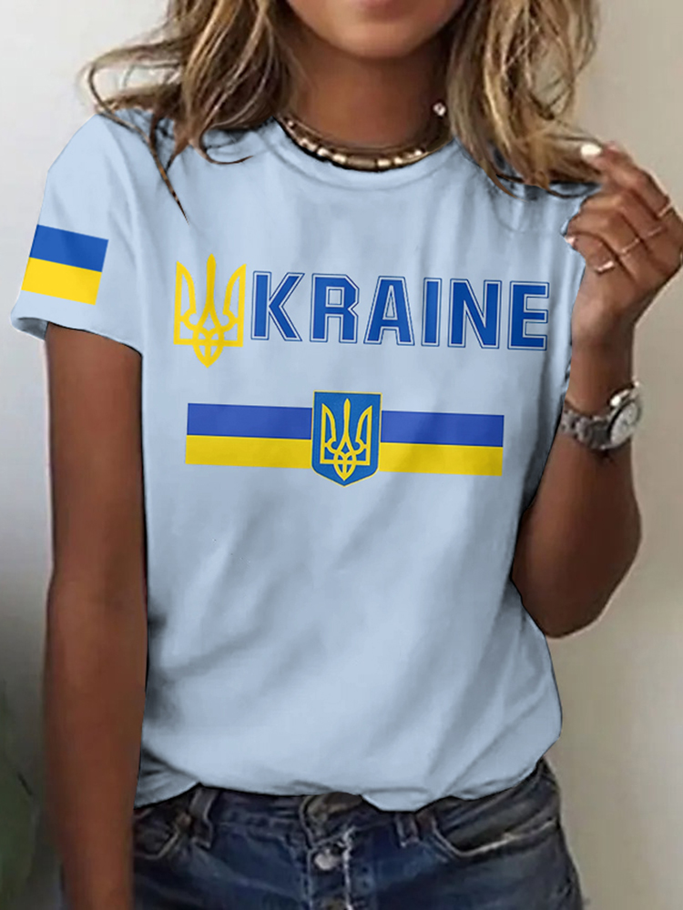 Women's Ukraine Print Crew Neck Casual T-shirt