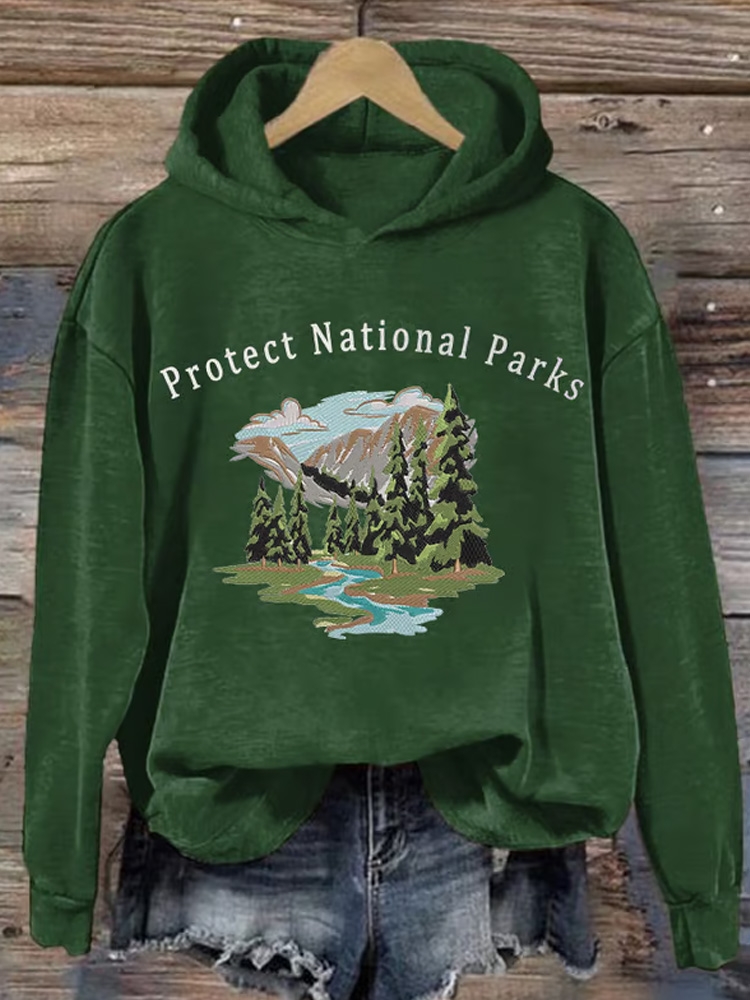 Women's Retro Protect Our National Parks Printed Hoodie