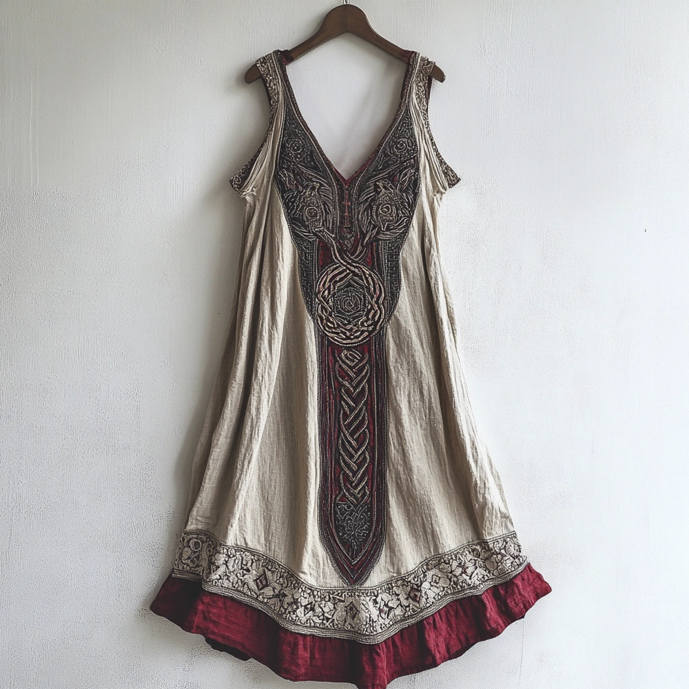 Viking Age Vintage Totem Linen Tank Dress