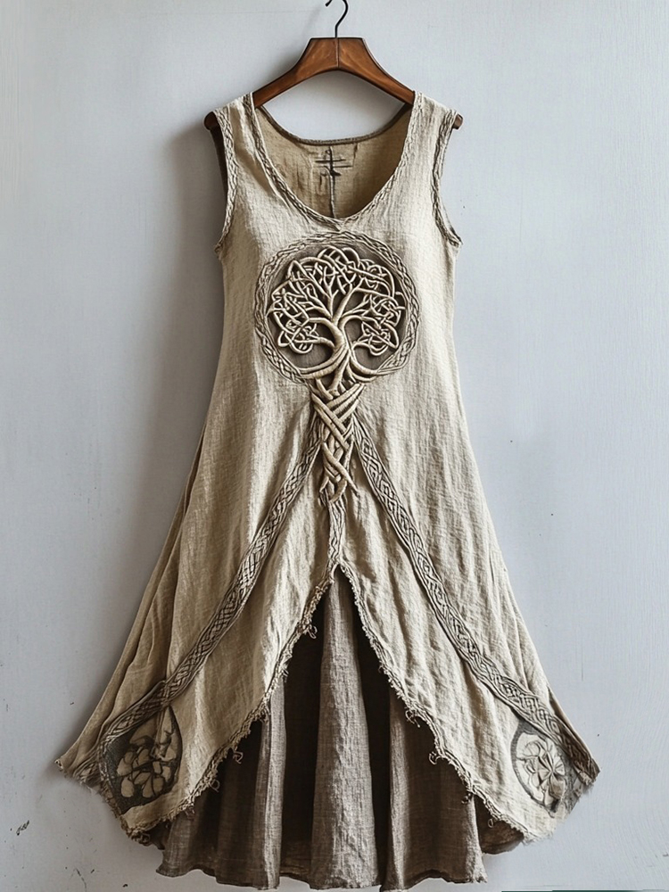Viking Tree Of Life Celtic Knot Art Linen Tank Dress