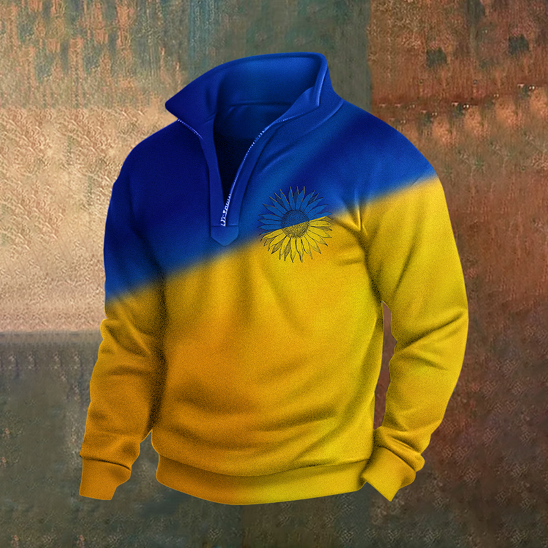 Men's We Stand Together Stop Ukr War Art Print Casual Zipper Sweatshirt